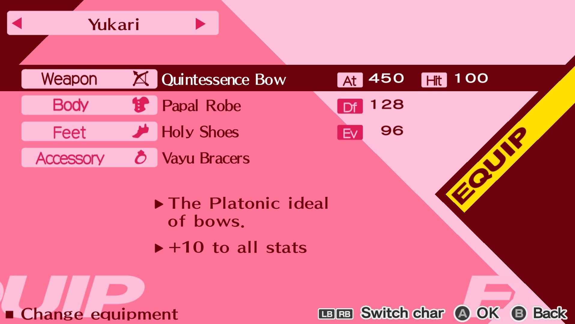 Yukari's equipment screen toward the end of persona 3 portable