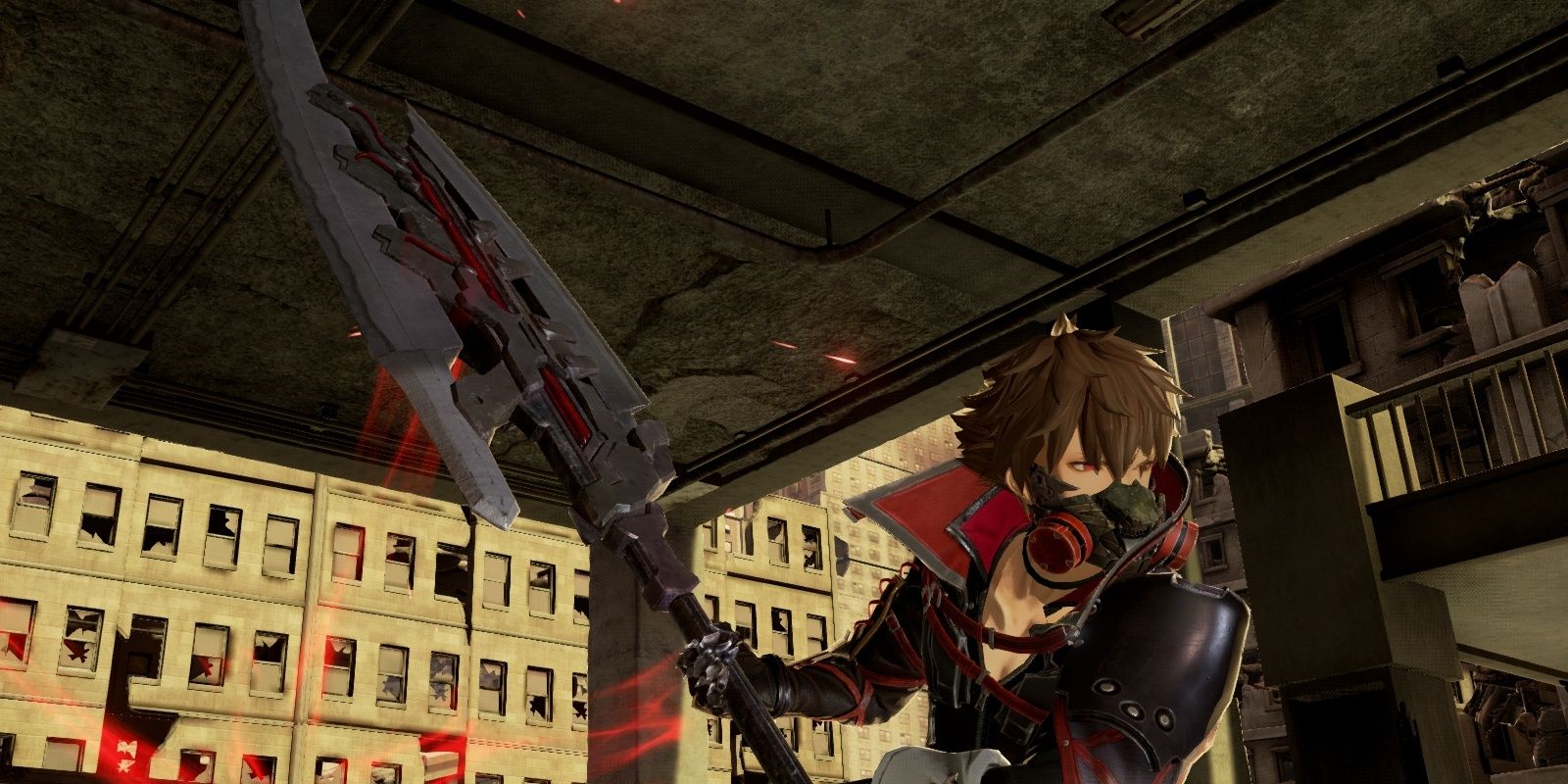 A character wields a giant sword with two hands in Code Vein.