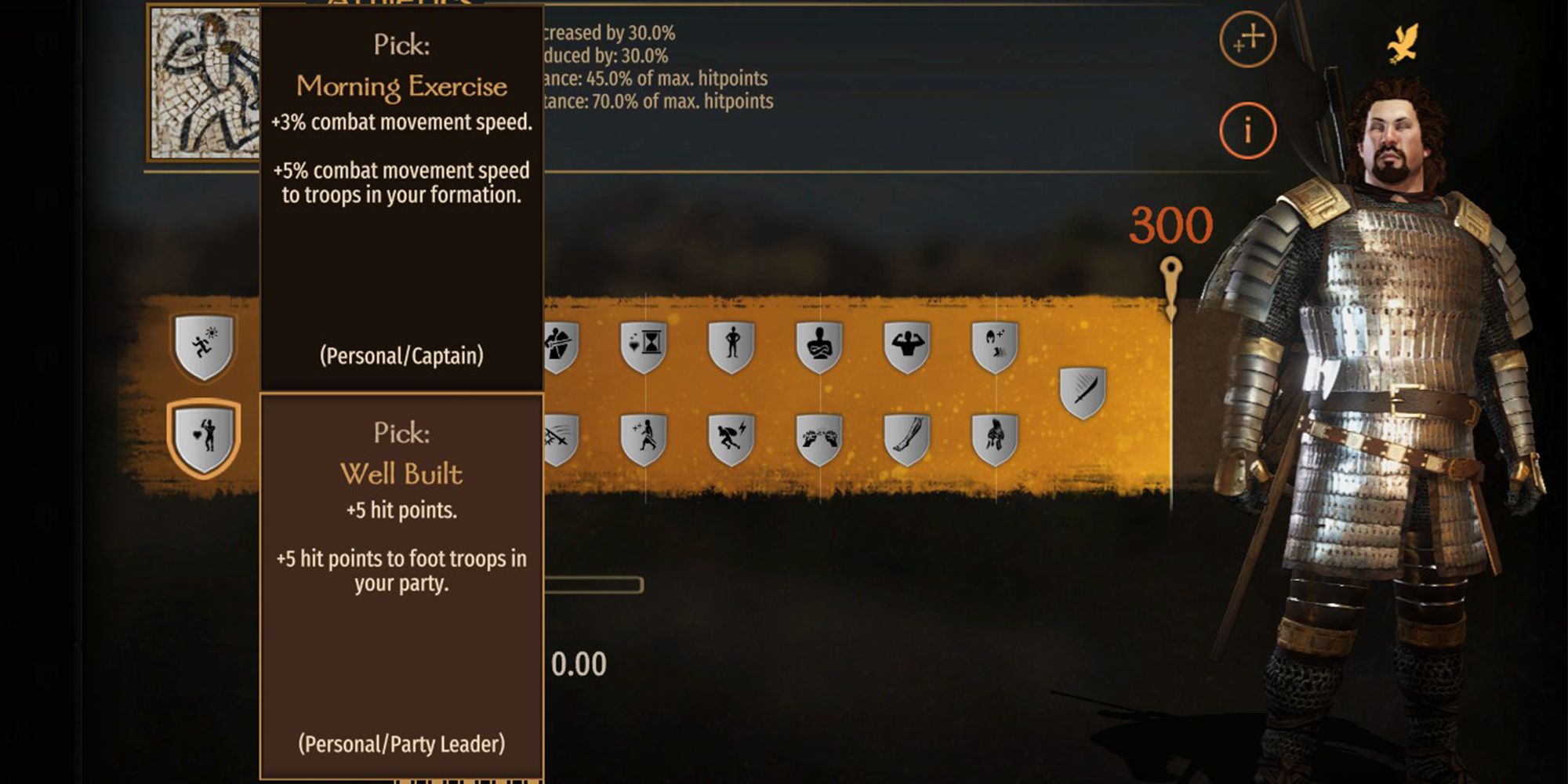 +5 hit points. +5 hit points to foot troops in your party.