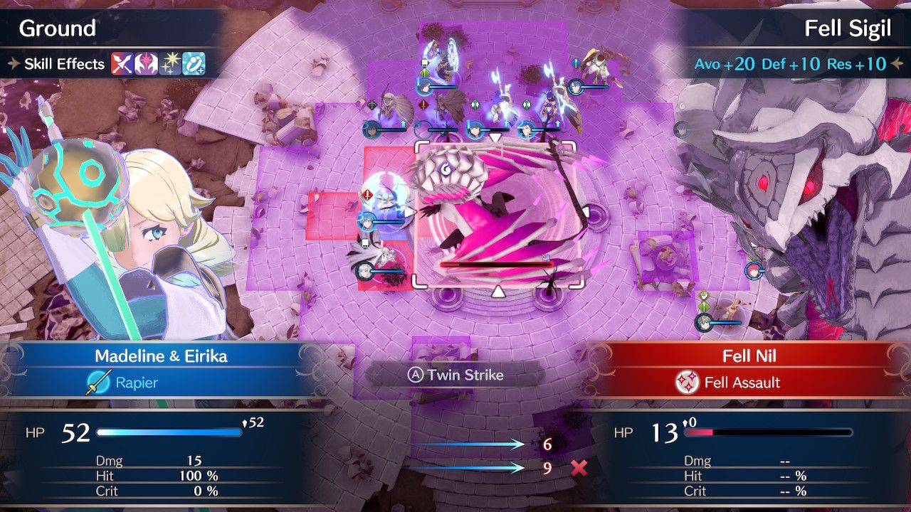 Madeline And Eirika Use Twin Strike On Fell Nil For Defeat