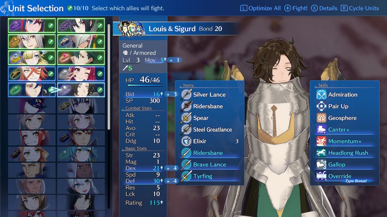 Chapter 4 Louis Unit Selection Menu Preview With Pair Up Skill