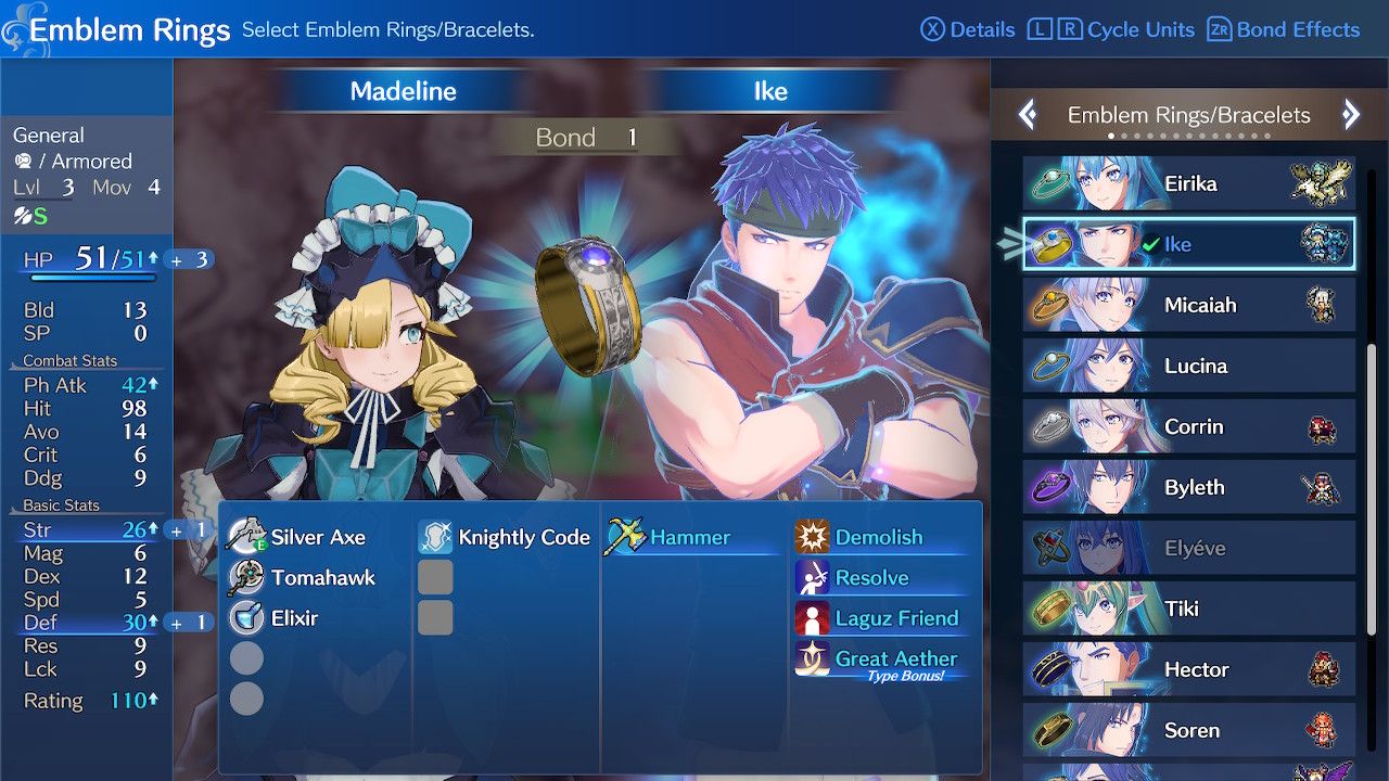 Madeline And Ike Emblem Rings Pairing Menu