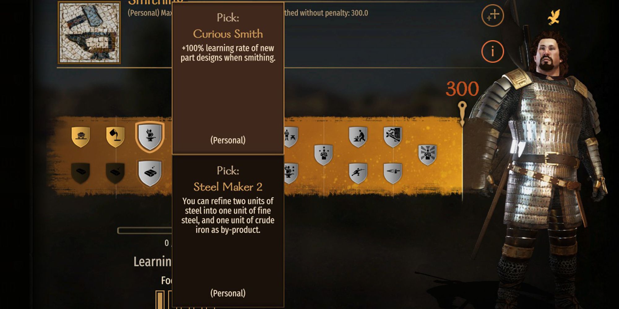 +100% learning rate of new part designs when smithing.