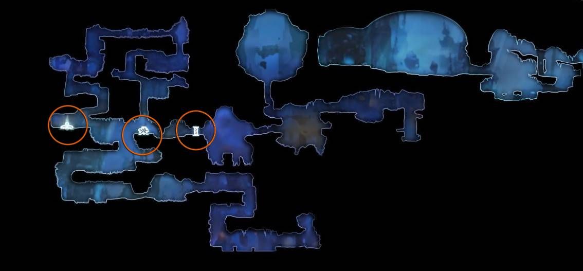 7 forlorn ruins overworld map marked with stationary important item locations from ori and the blind  forest for thegamer's complete guide