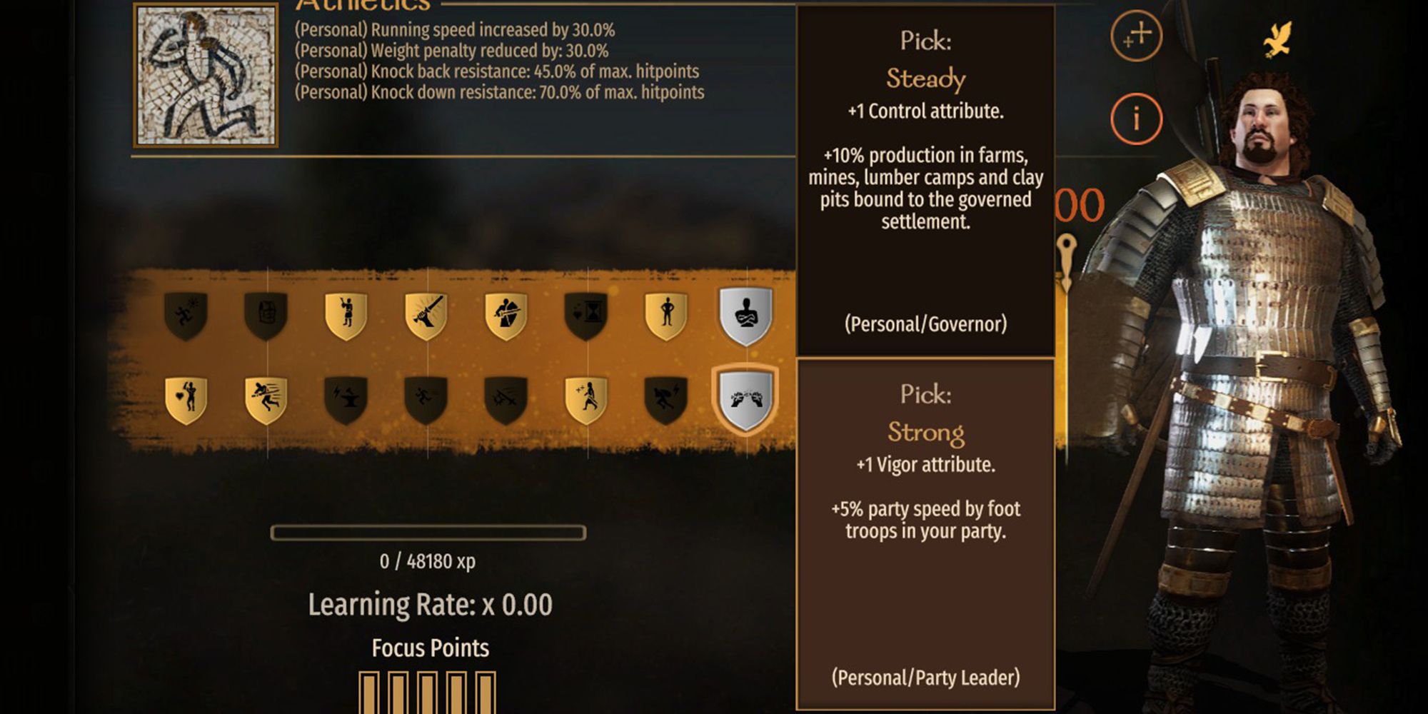 +1 Vigor Attribute. +5% party speed by foot troops in your party.