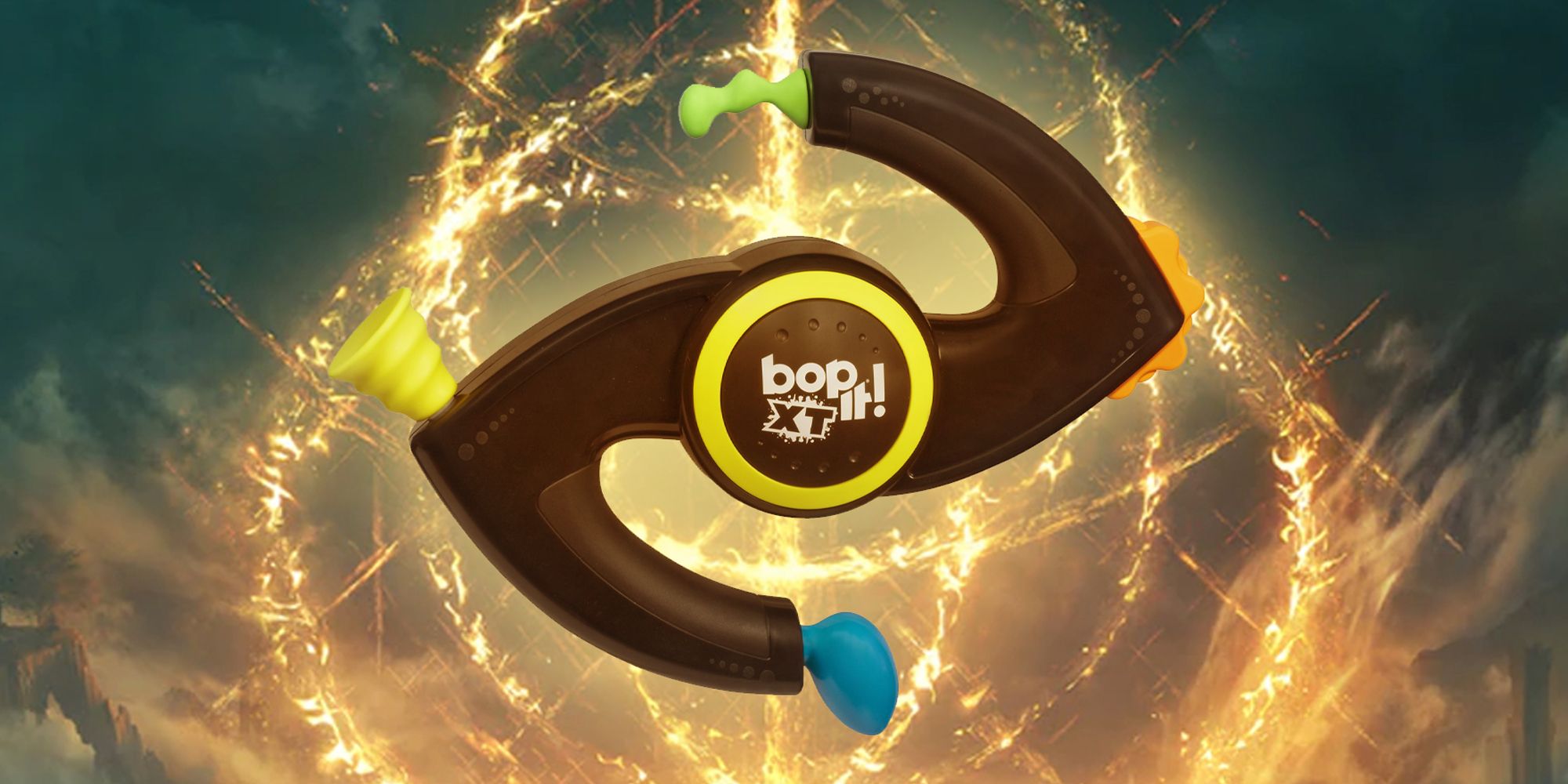 a bop-it in front of the elden ring symbol