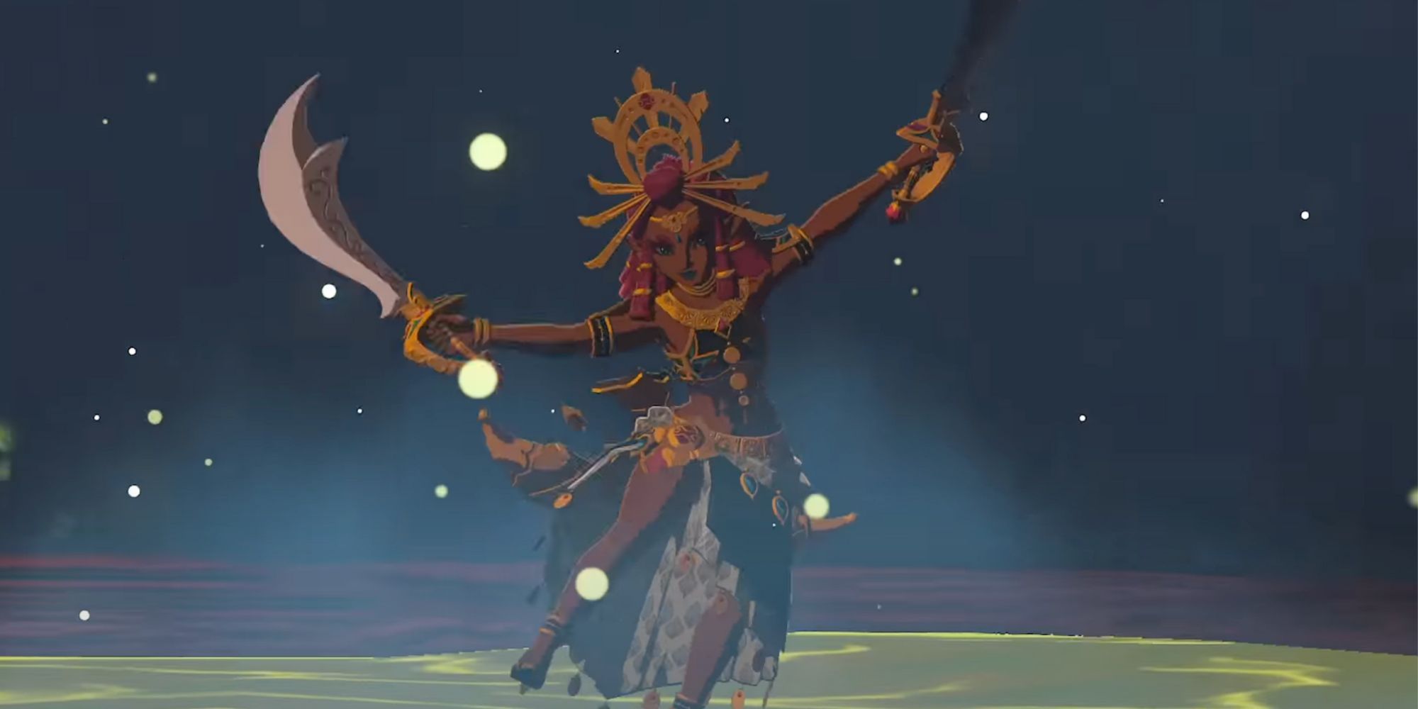 A Gerudo Woman Dancing With Swords