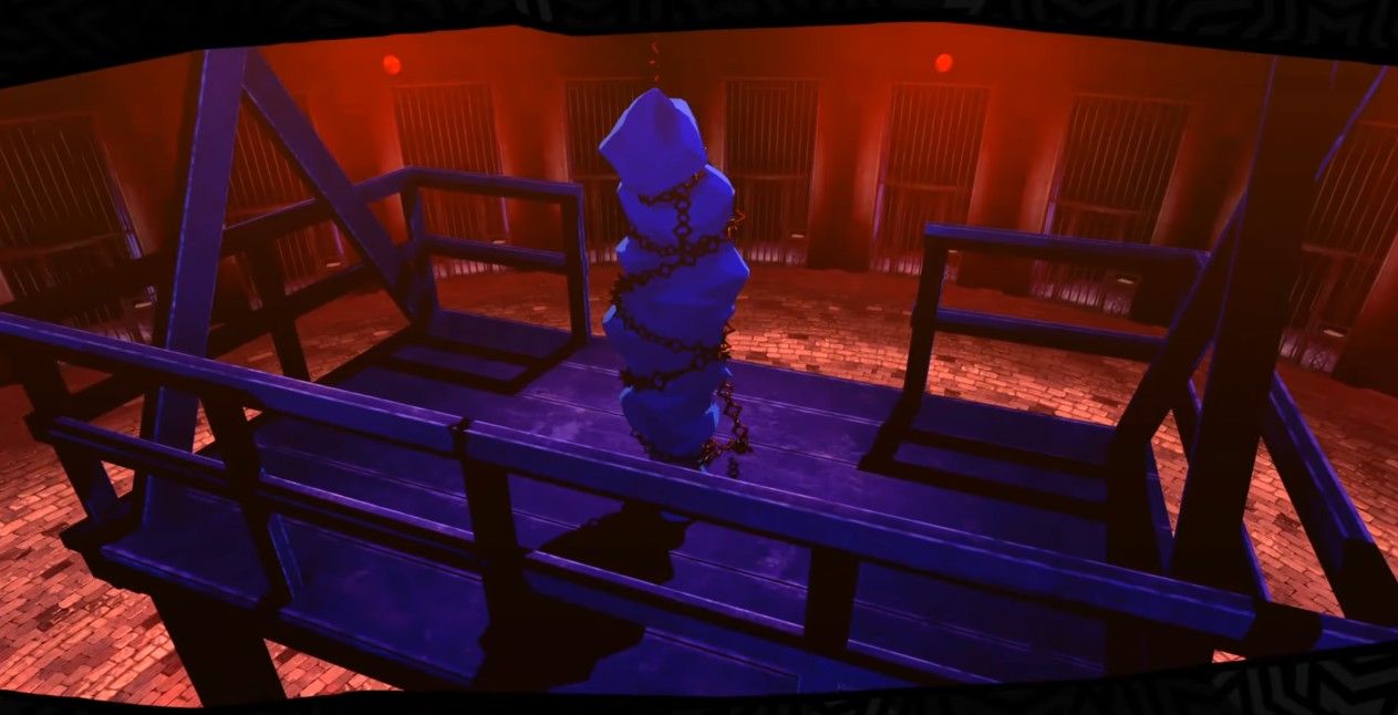 a persona about to be hanged during a fusion alarm in persona 5 royal