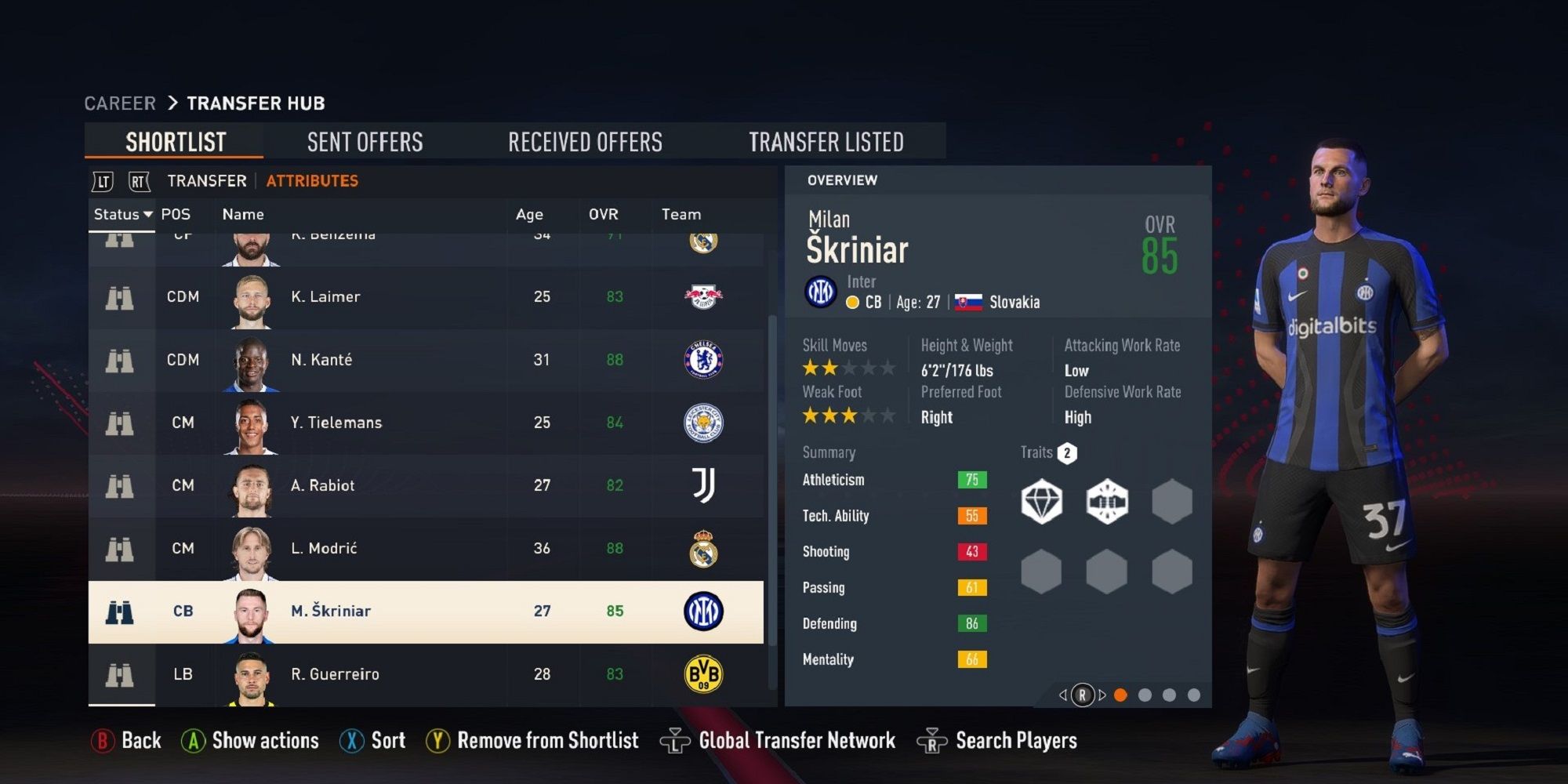 A screenshot of Milan Škriniar in FIFA 23
