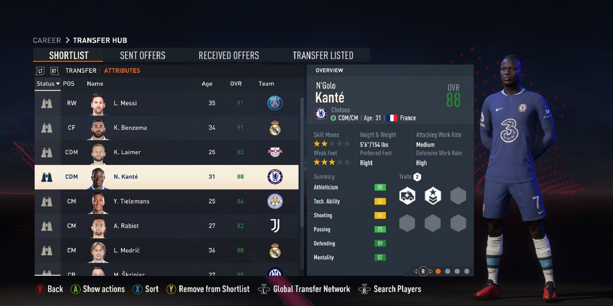 A screenshot of N'Golo Kanté in FIFA 23