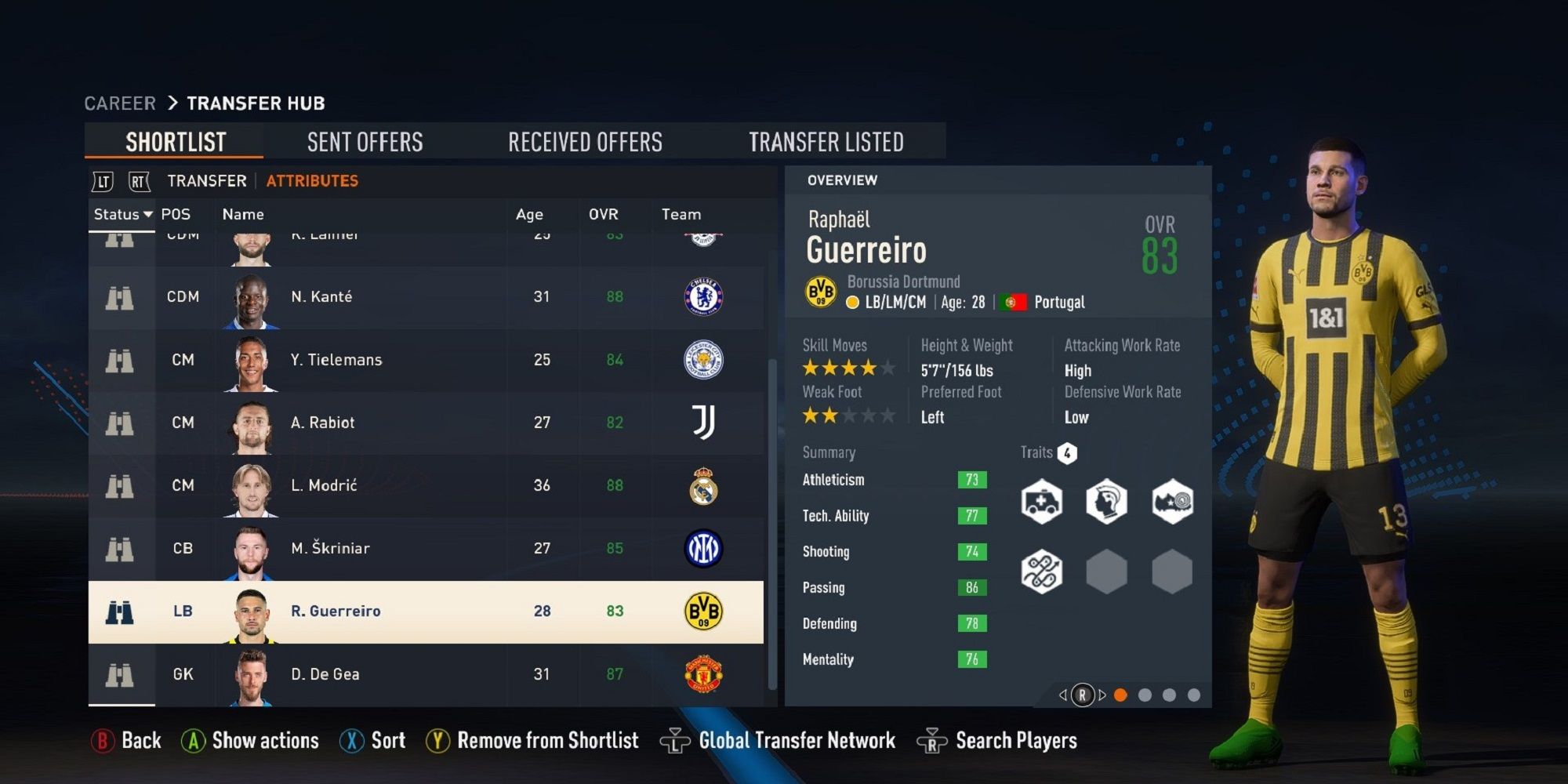 A screenshot of Raphaël Guerreiro in FIFA 23