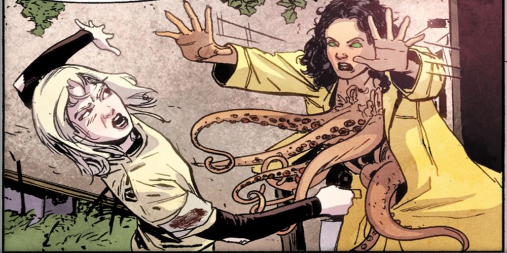 Alabaster Comic Panel of her fighting a tentacled human monster
