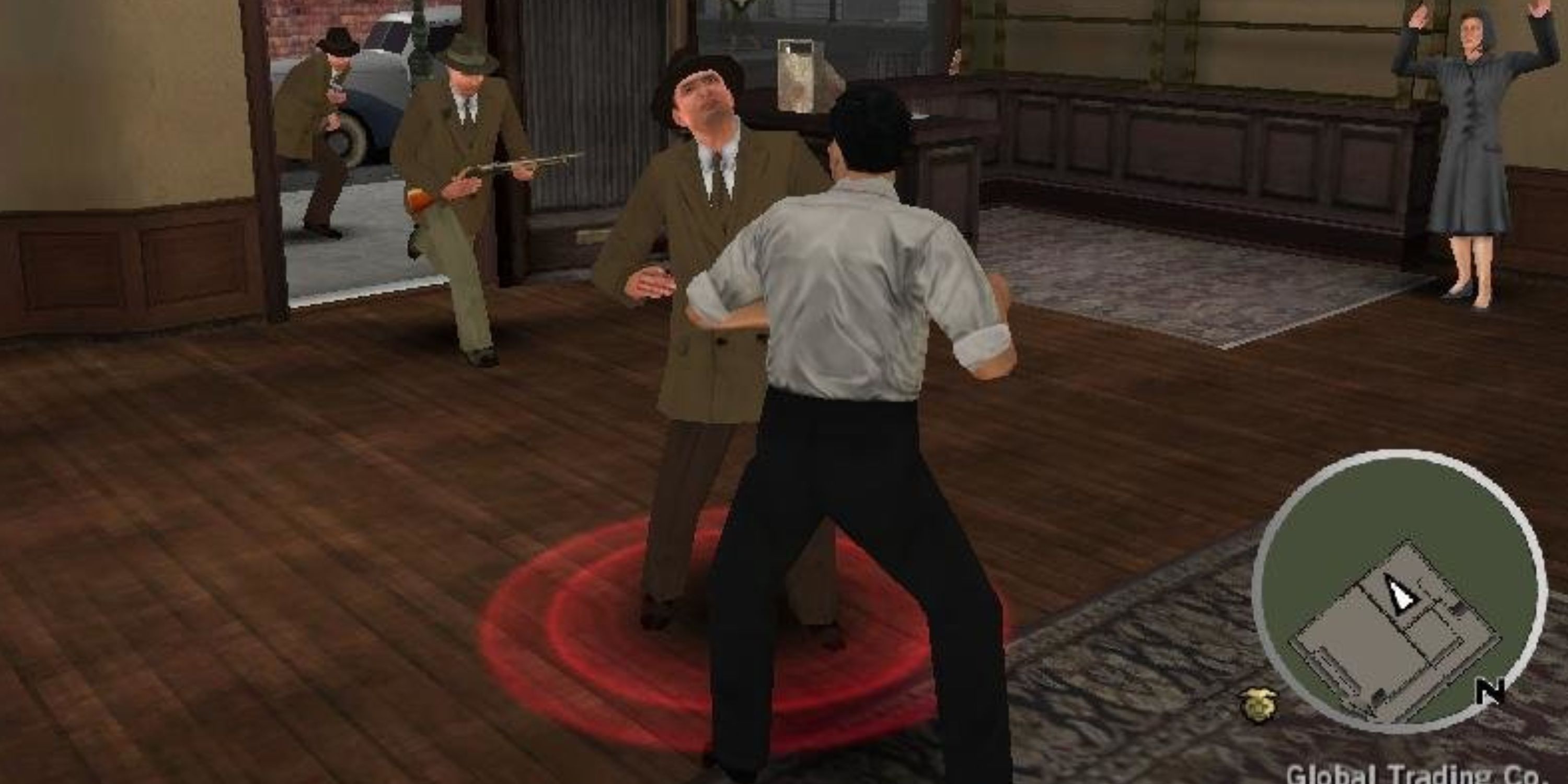 Aldo Trapani in a fist fight in the Global Trading Co. building