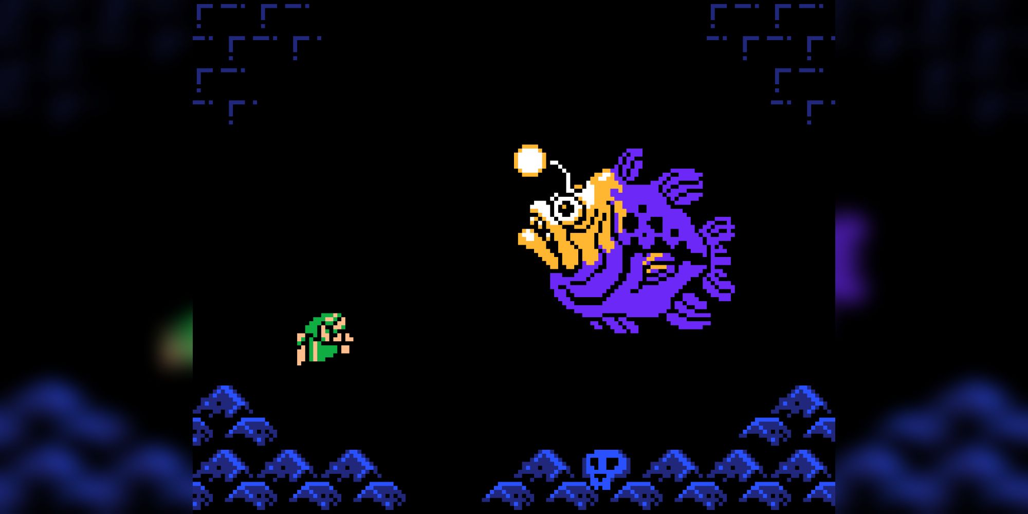 A screenshot of the Angler Fish boss from The Legend of Zelda: Link's Awakening