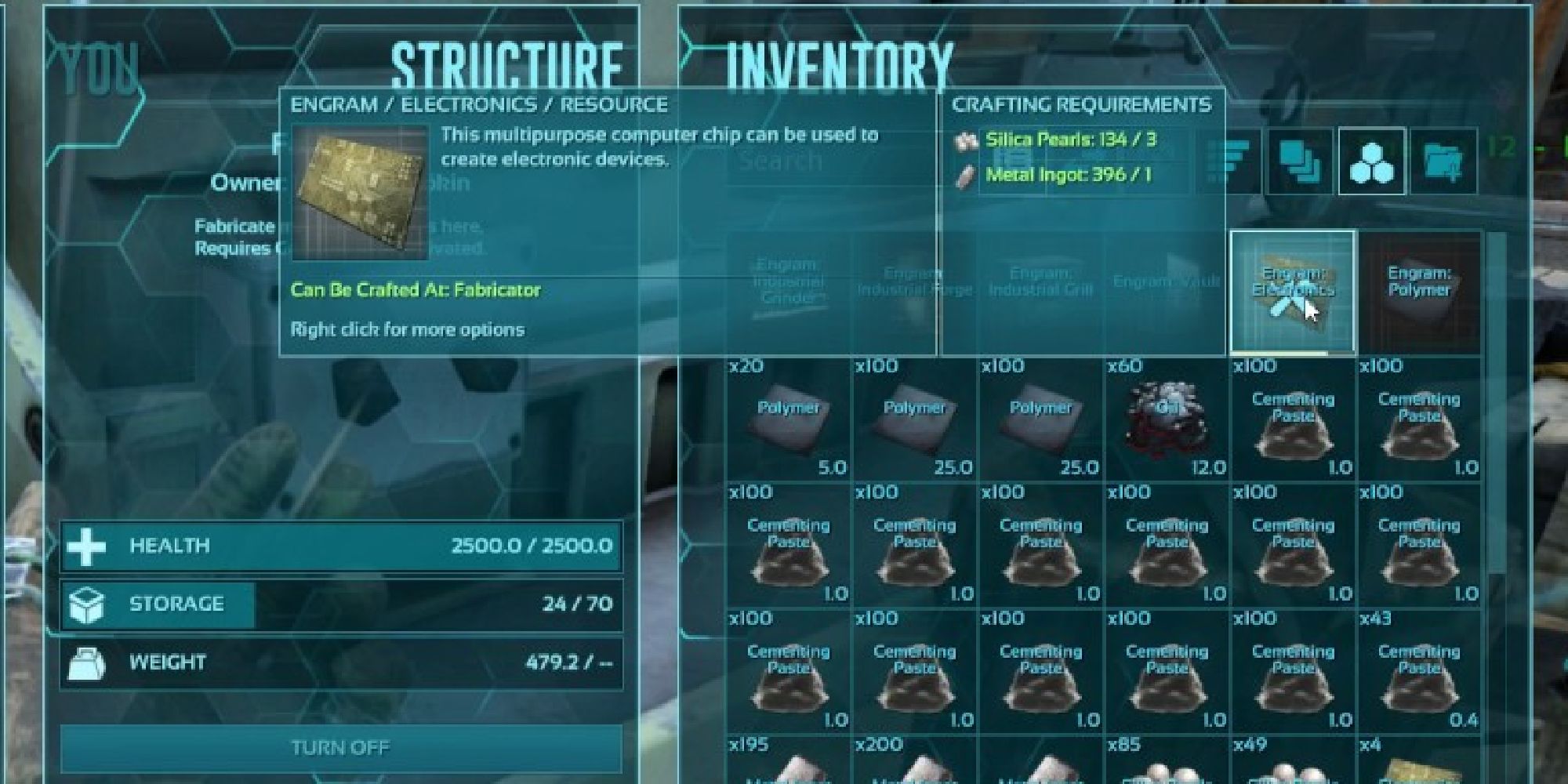 ark survival electronics information screen