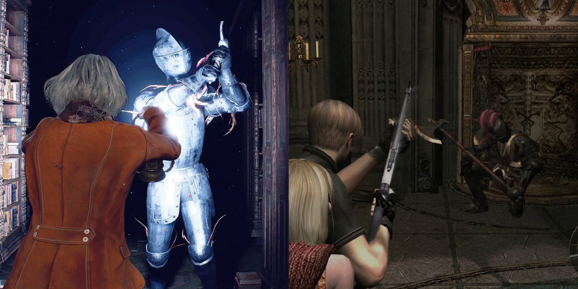 Resident Evil 4 Armadura facing Ashley, and one facing Leon