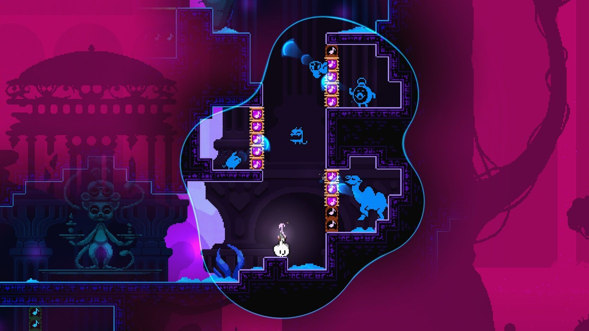 Avatars working together to solve musical puzzles in KarmaZoo.
