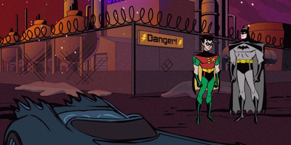 Batman Toxic Chill Screenshot Of Batman And Robin Near Batmobile