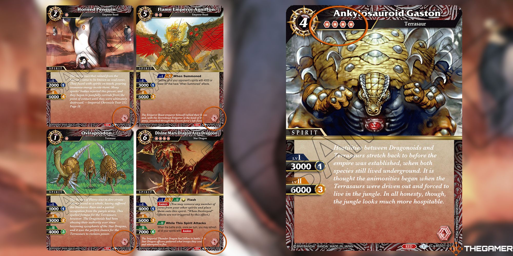Four cards reducing the cost of Ankylosauroid Gaston