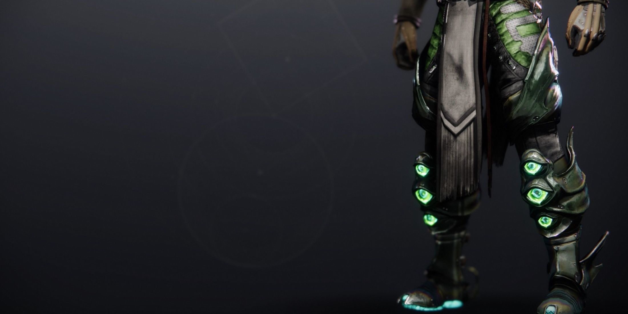 Abeyant Leap boots glow neon green and blue on a Titan in Destiny 2.