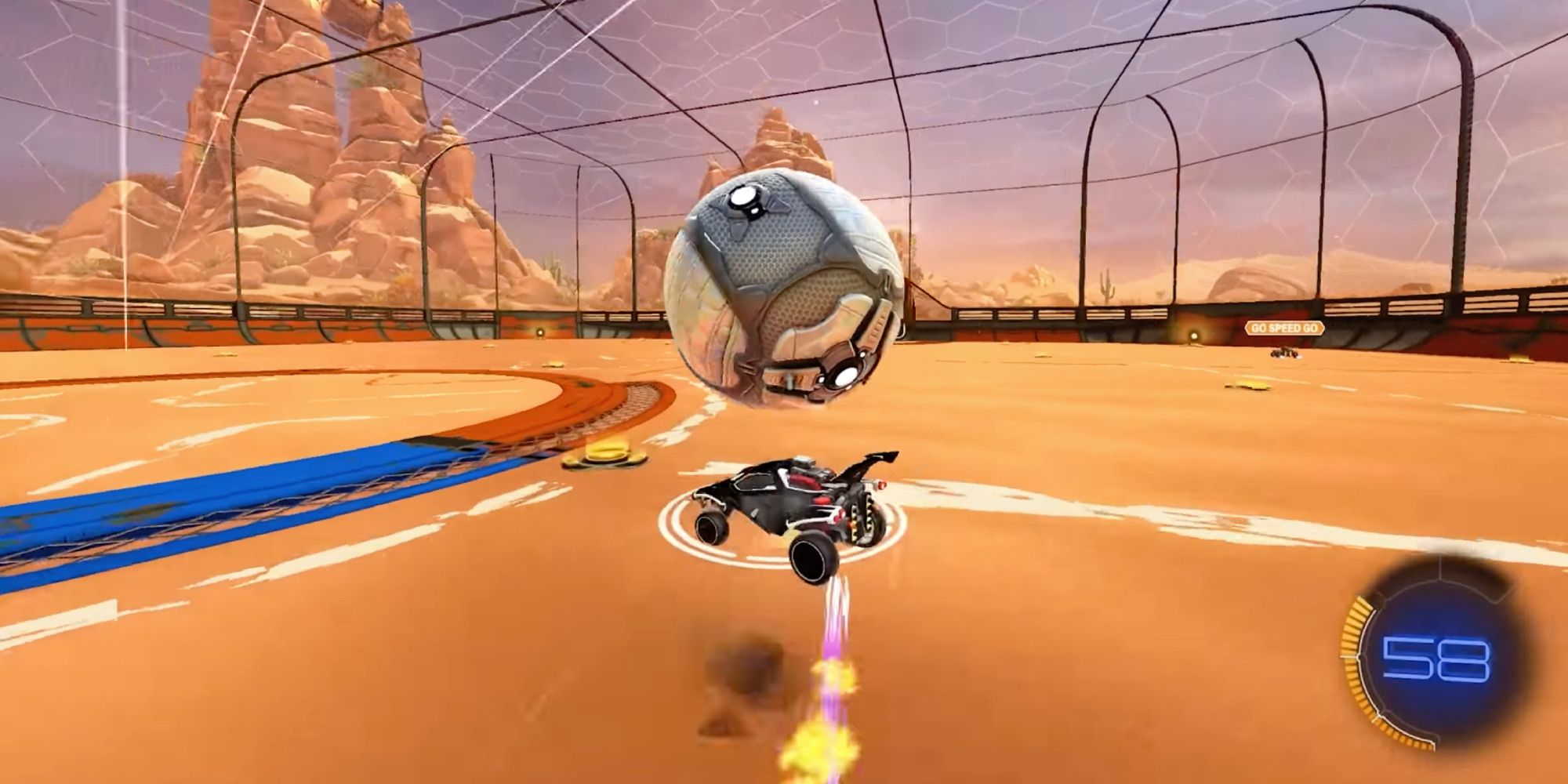 Boosting into the ball during a Rocket League match