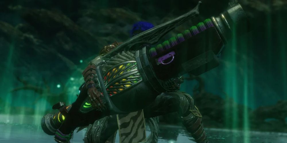 character holding hand cannon in wild hearts