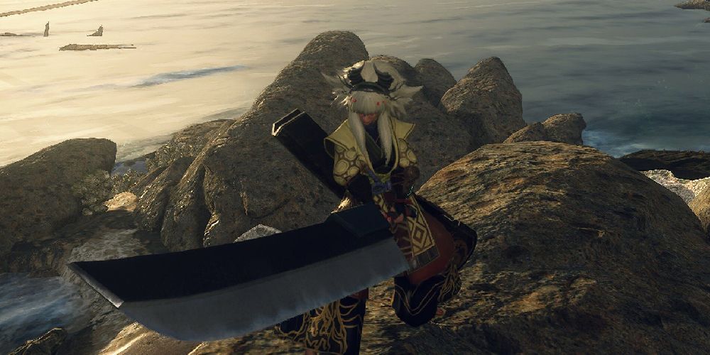 character holding nodachi in wild hearts