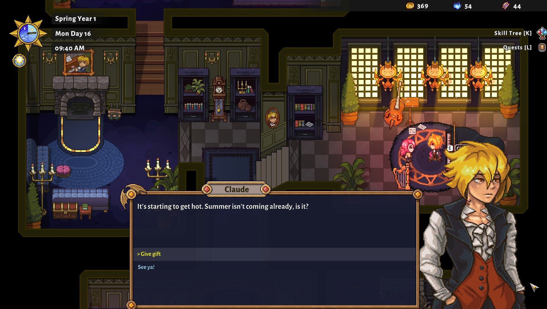 claude speaking to the playerr in his house in sun haven