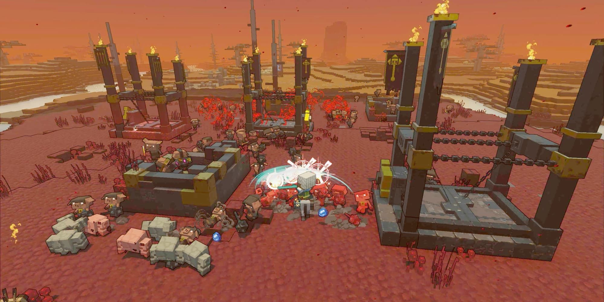 Cobblestone Golems fight alongside the hero in Minecraft Legends.