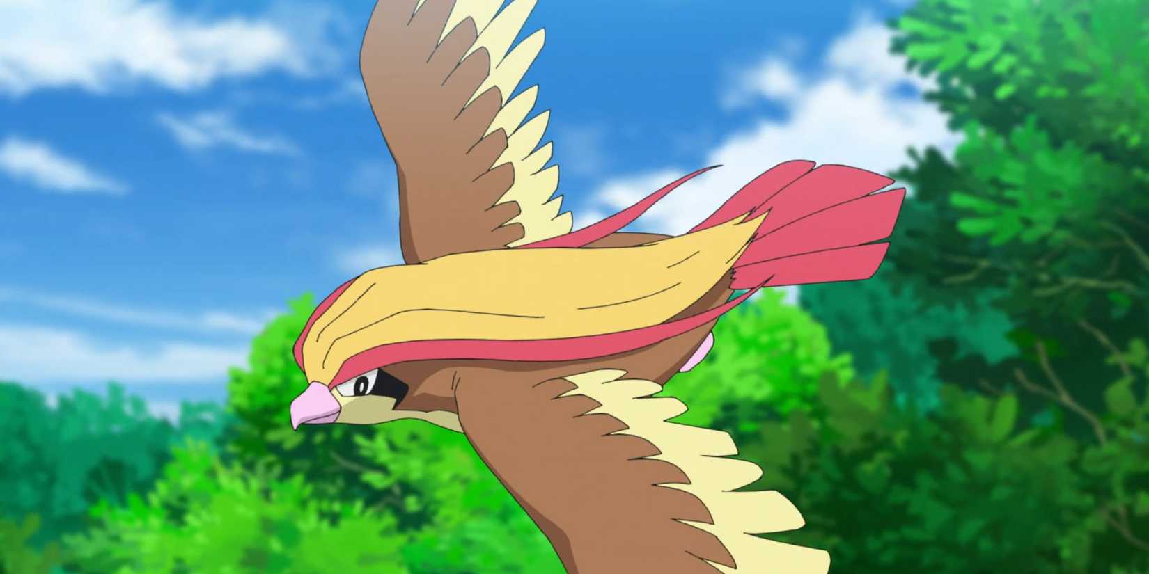 pidgeot flying past some trees