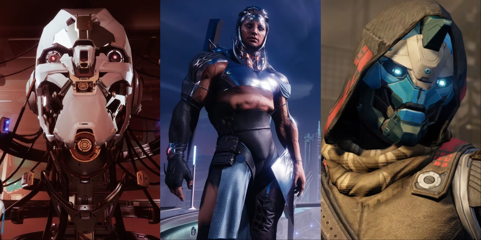 Collage featuring Clovis Bray AI, Nimbus, and Cayde-6 in Destiny 2.