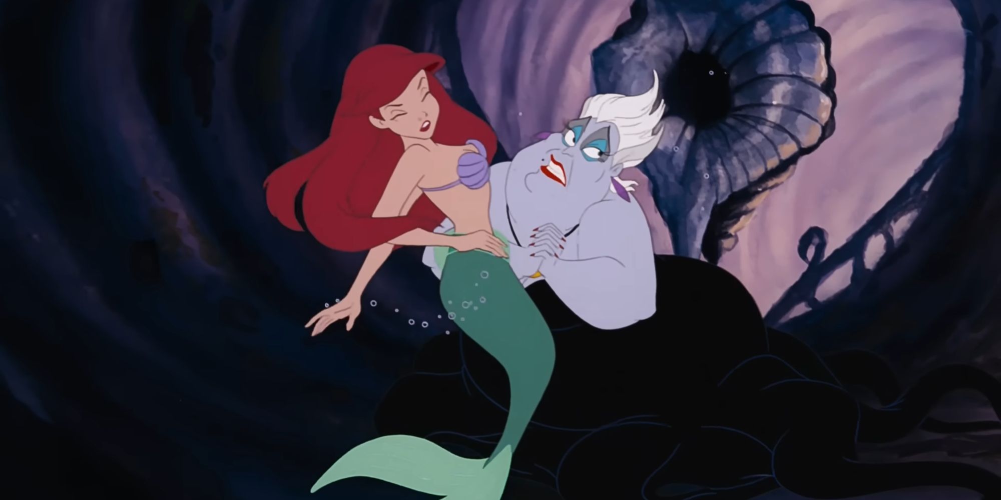 Ursula meeting Ariel in her lair and singing "Poor Unfortunate Souls" in The Little Mermaid.