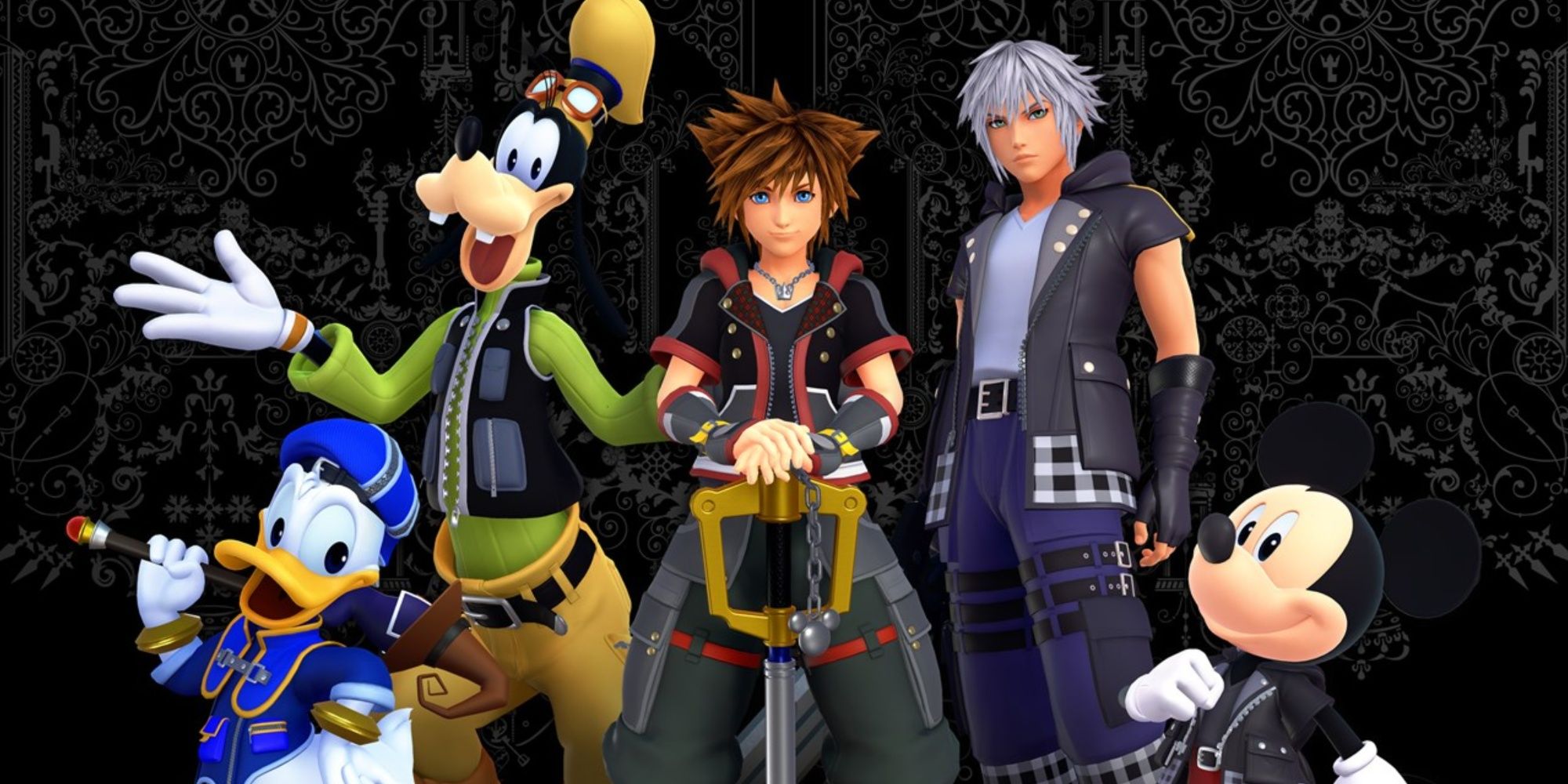 Sora Looking Forward Alongside Riku, Goofy, Donald Duck, and Mickey