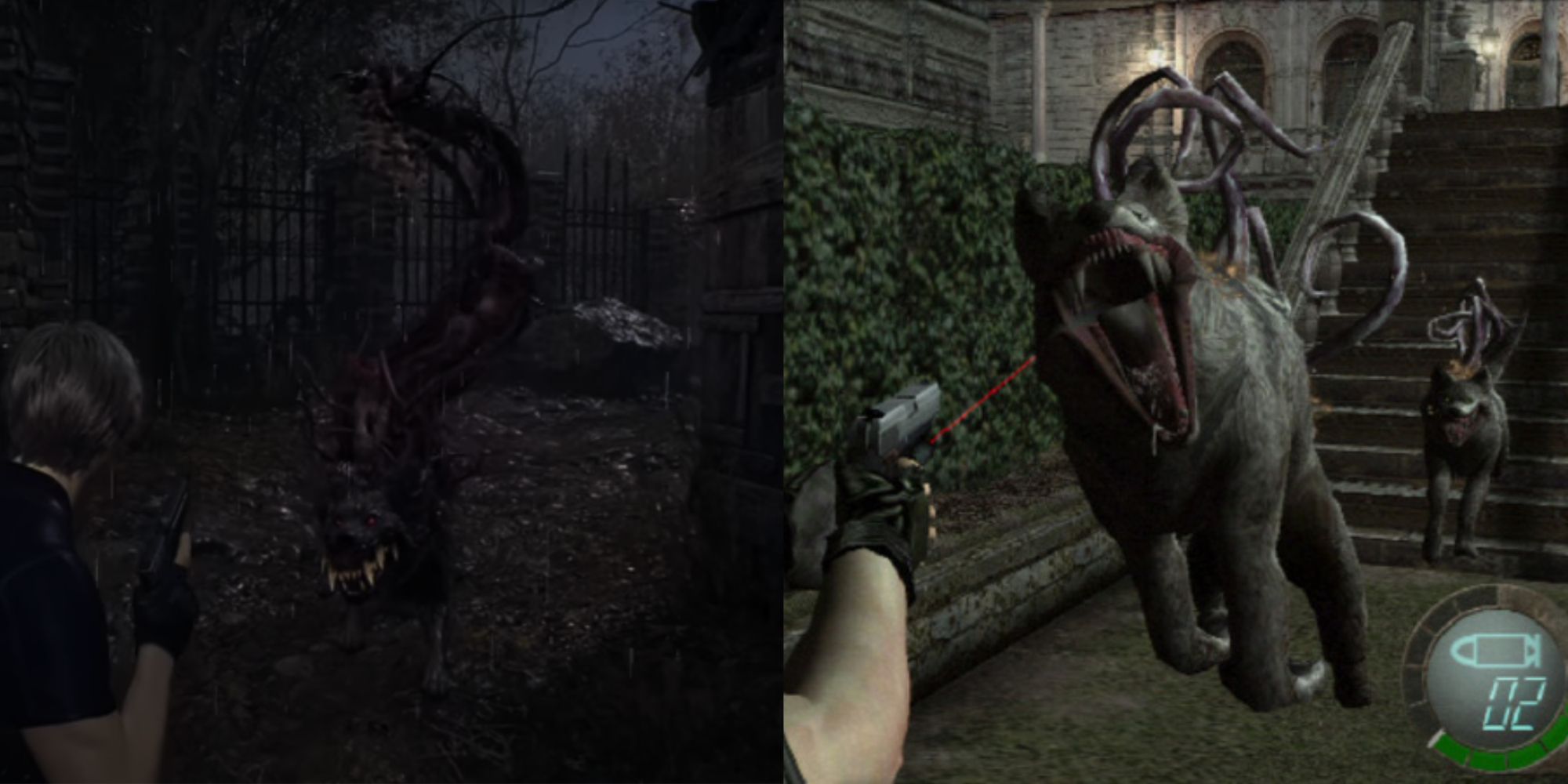 Resident Evil 4 Colmillos charges Leon