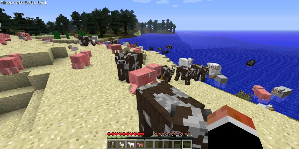a Minecraft character crafts animals