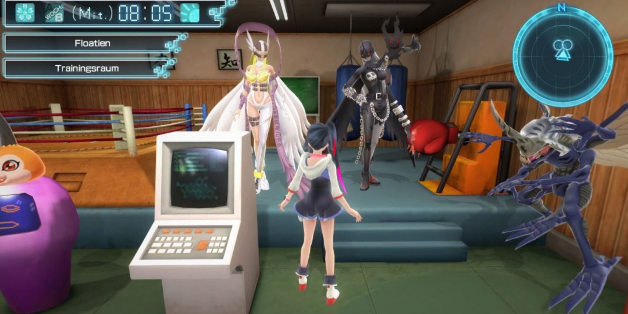 A Tamer with Deviladymon and other Digimonin the Trainingsraum.