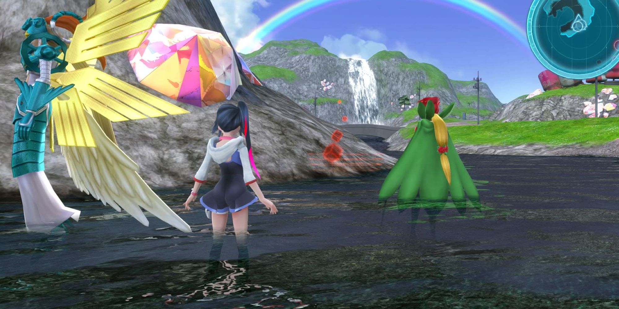 The Tamer exploring the outside world with a Rosemon and other Digimon on their side.