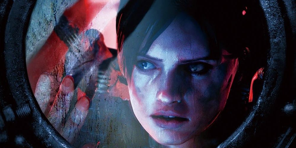 Jill looking through a porthole in Resident Evil Revelations the video game