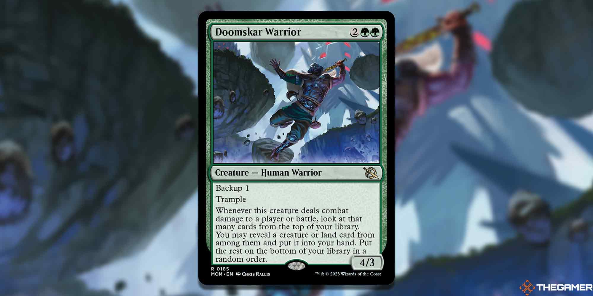 Doomskar Warrior, card and art background in Magic: The Gathering.