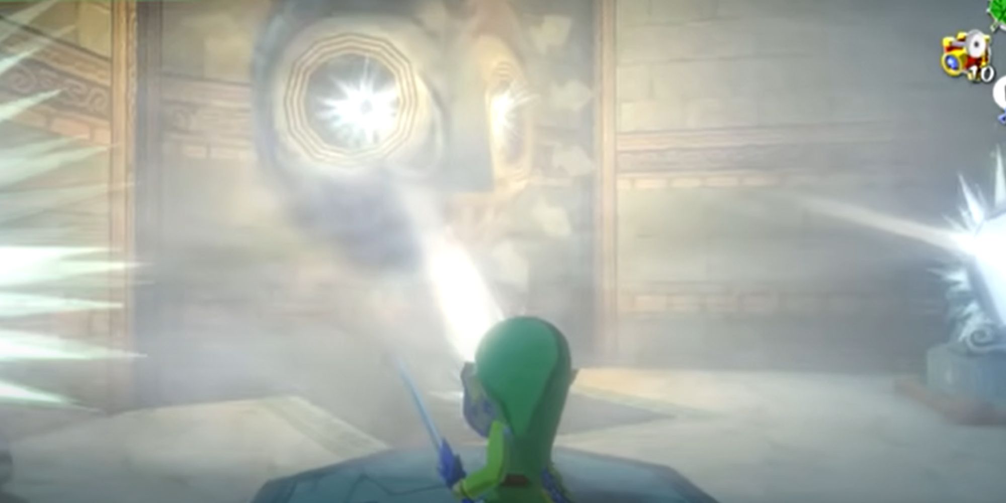 Link using his shield to reflect light in The Wind Waker.