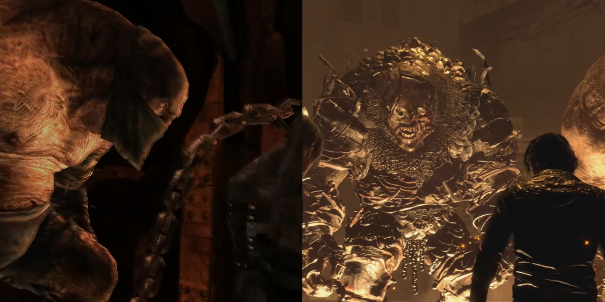 A comparison shot of the double Gigante fight between the original Resident Evil 4 and the Remake.
