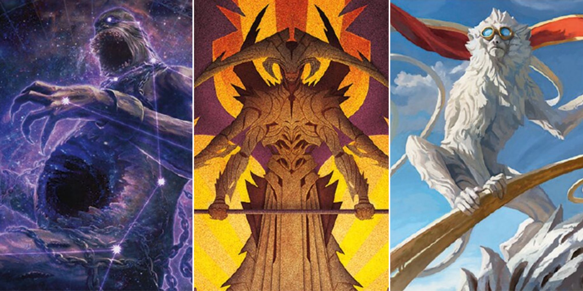 Artwork from three different Multiverse Legends cards in Magic: The Gathering