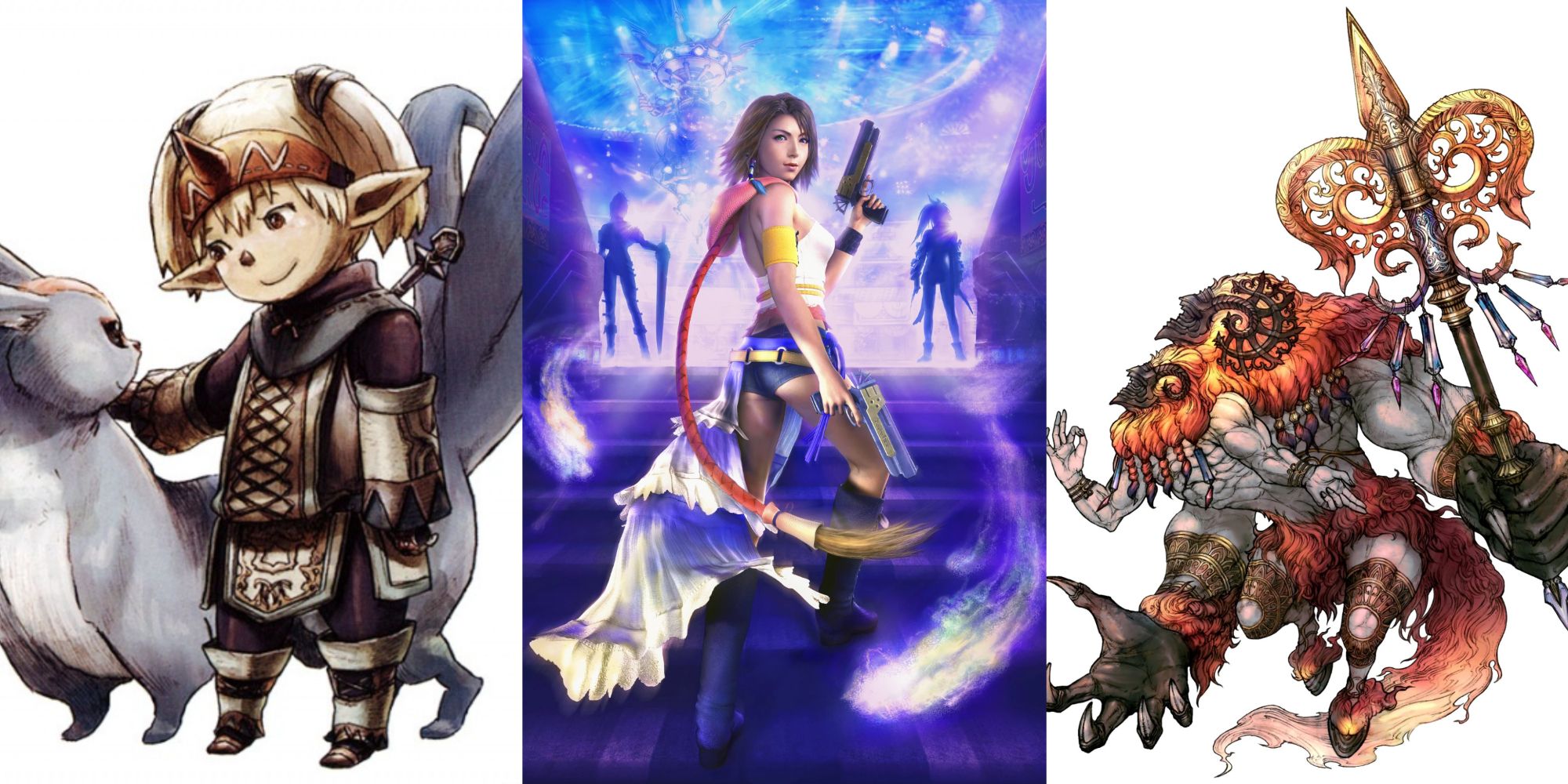 FF11 Summoner with Carbuncle FF10 Yuna with guns and Final Fantasy 12 Belias
