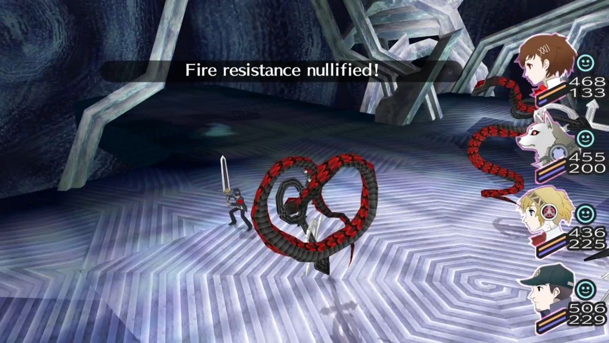 fire resistance being nullified between junpei and a carnal snake guardian shadow in the adamah block of tartarus in persona 3 portable