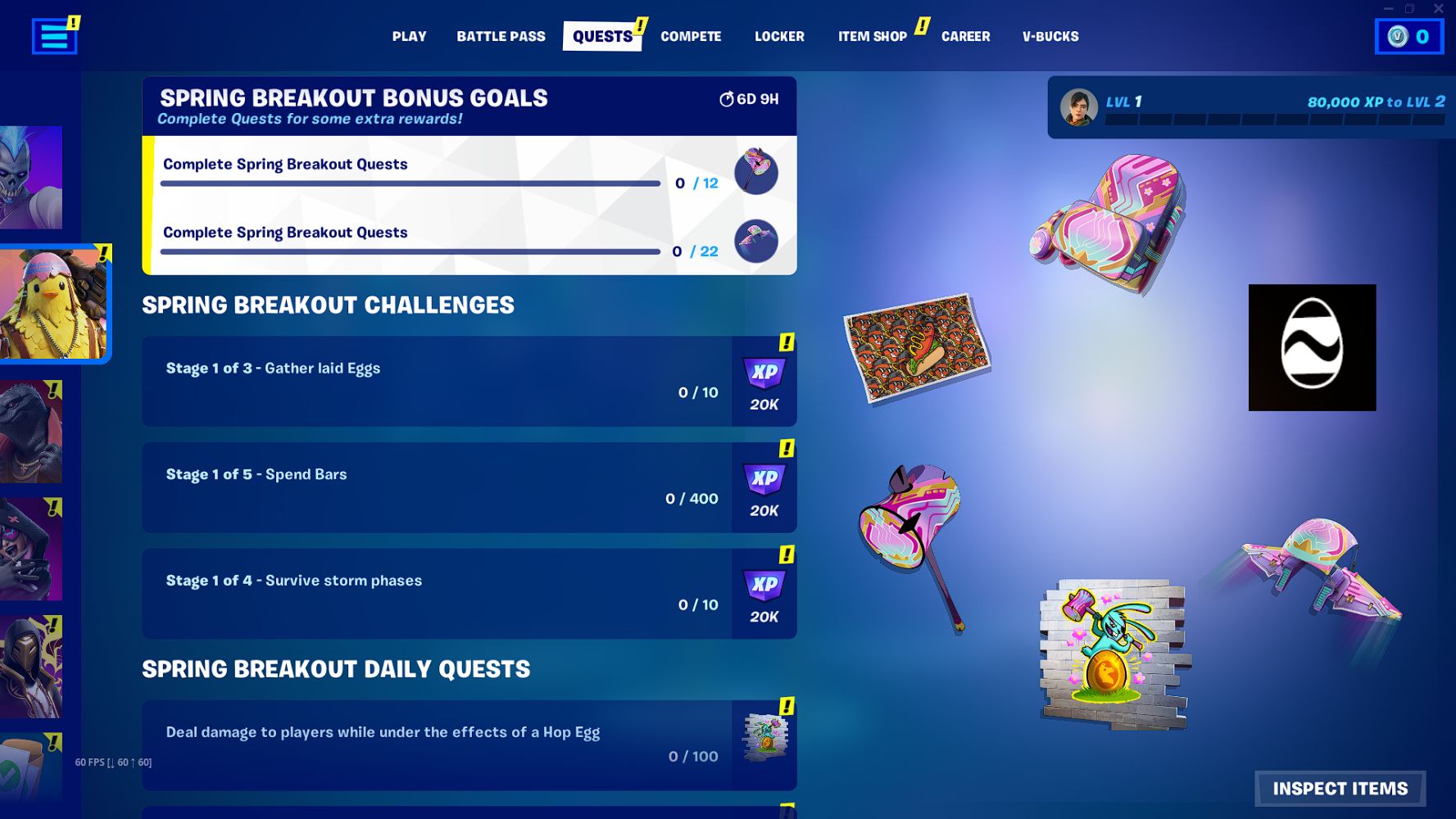 Fortnite Spring Breakout Challenge Menu.