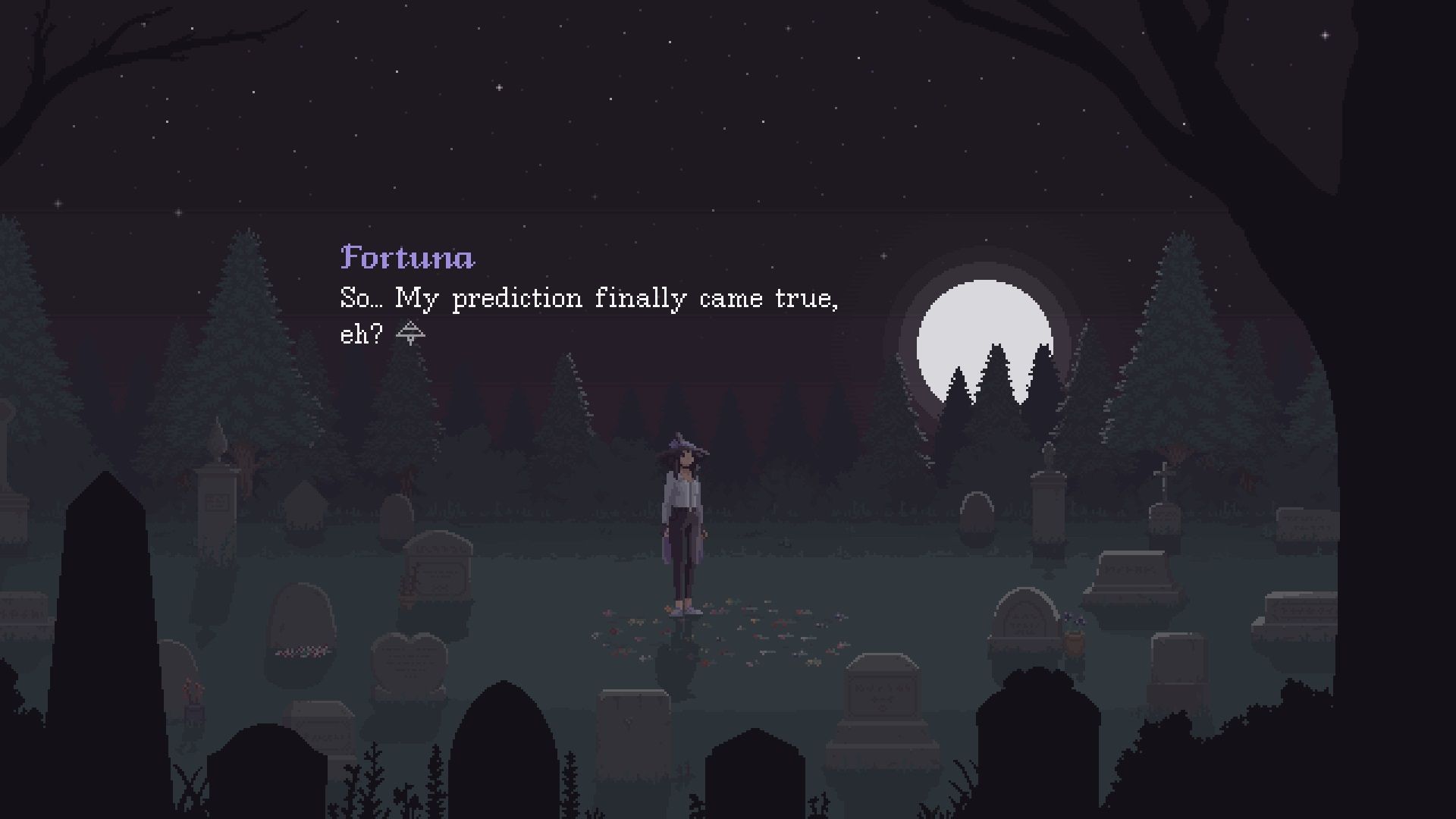Fortuna stood in a graveyard in The Cosmic Wheel Sisterhood.