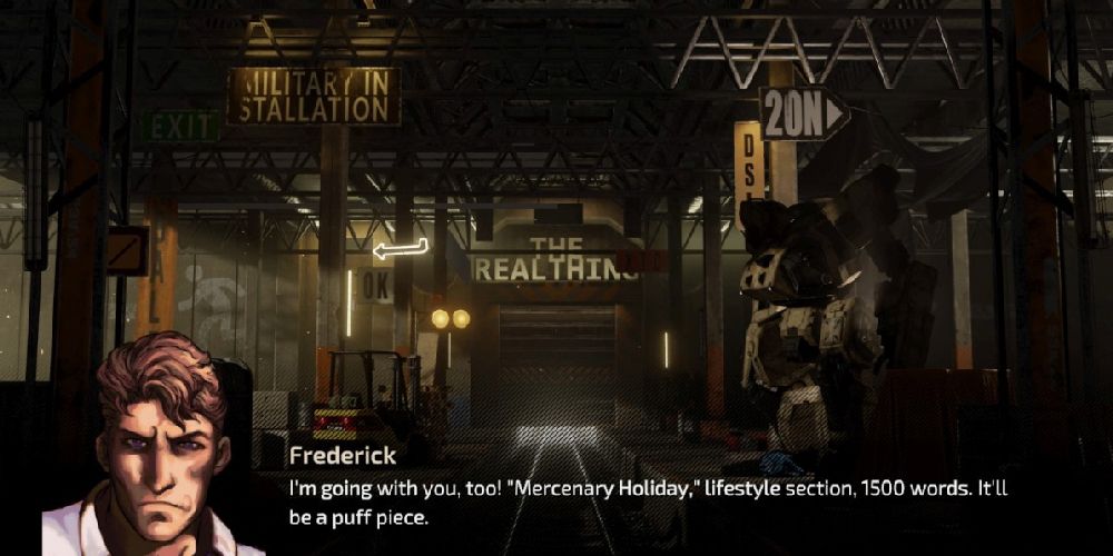 Frederick's face showing besides a dialogue line in Front Mission 1st: Remake.