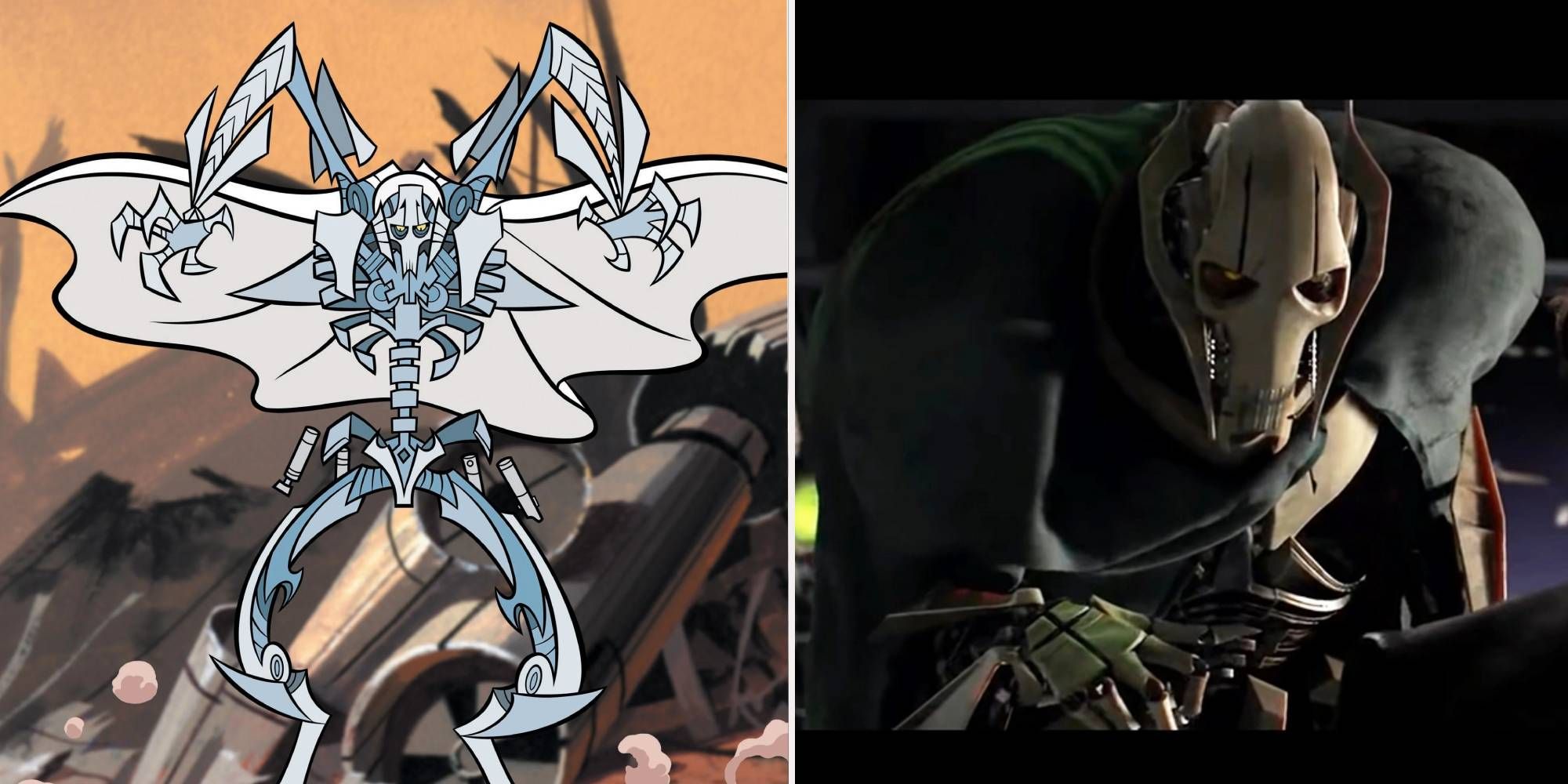 General Grievous animated on the left, live action on the right