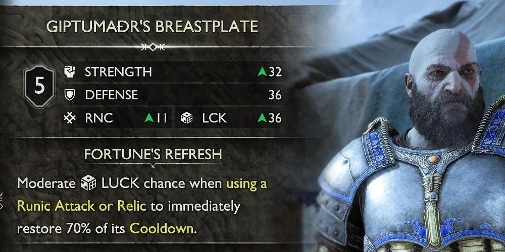 Giptumadr's Breastplate stat page in God of War Ragnarok the video game