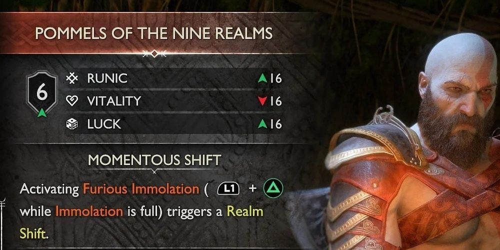 Pommels of the nine realms stat page in God of War Ragnarok the video game